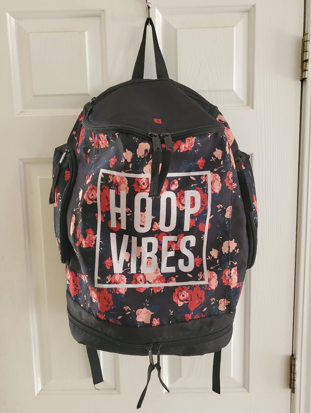 Hoop Culture Hoop Vibe floral patterned basketball backpack.